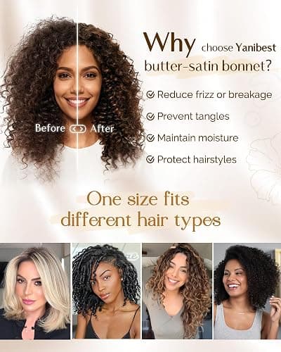 YANIBEST Adjustable Satin Bonnet for Sleeping Women Double Layer Hair Wrap Reduce Friction Prevent Frizz Natural Curly Hair thumbnail 3
