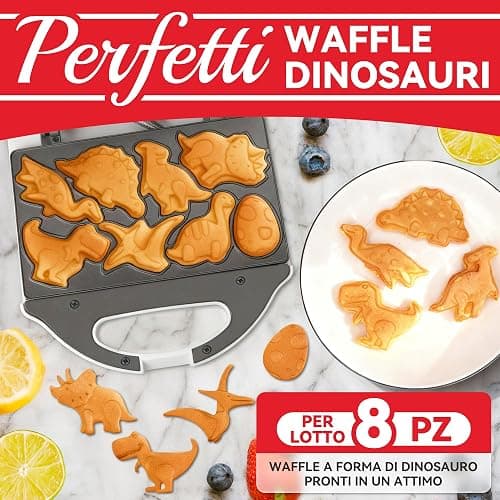 SugarWhisk Mini Piastra Waffle, Piastra Per Waffle, Mini Waffle Maker Con 8 Motivi Di Dinosauri, Amato Dai Bambini, Bianco thumbnail 4
