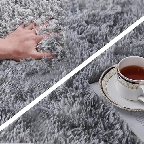 TABAYON Shag Area Rug, 5x7 Ft Tie-Dyed Light Grey Upgrade Anti-Skid Durable Rectangular Cozy High Pile Soft Throw Rug for Nursery/Living Room thumbnail 4