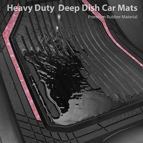 CAR PASS Pink Heavy Duty Rubber Floor Mats for Car, Waterproof Liner Deep Dish Bling Car Mats Full Sets, Universal Trim to Fit for SUV Truck Sedans Vans, All Weather Floor Mats, Pink Sparkly thumbnail 4