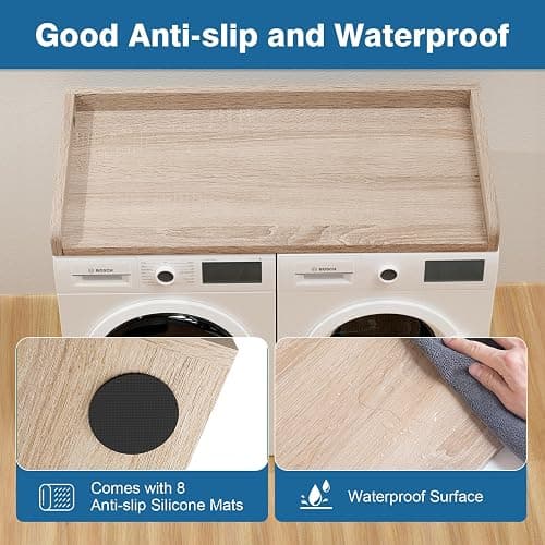 Sareda Washer Dryer Countertop 27.5" W x 54" L Laundry countertop for Storage and Organization with Edge Rails, Oak thumbnail 4