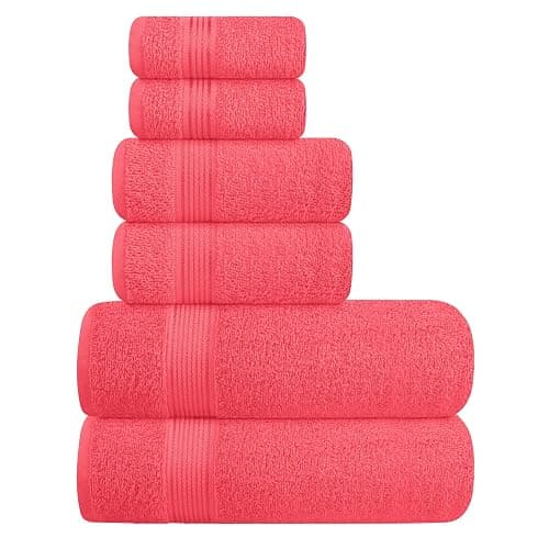 Belizzi Home Ultra Soft 6 Pack Cotton Towel Set, Contains 2 Bath Towels 28x55 inch, 2 Hand Towels 16x24 inch & 2 Wash Coths 12x12 inch, Ideal for Everyday use, Compact & Lightweight - Coral Orange - Image 1
