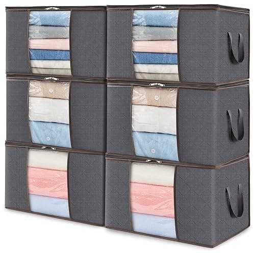 Lifewit 6 Pack Clothes Storage Bins with Lids, Foldable Blanket Storage Bags with Zippers, Clear Window and Reinforced Handles, Closet and Organization for Clothing, Sweater, Comforter, Bedding thumbnail 4