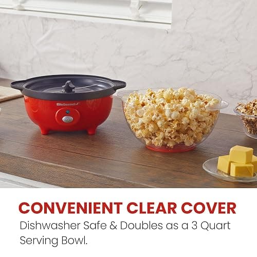Elite Gourmet EPM330R Automatic Stirring 12-cup Popcorn Maker Popper, Hot Oil Popcorn Machine w/Measuring Cap & Built-in Reversible Serving Bowl, Great for Home Party Kids, Safety ETL Approved, Red thumbnail 6