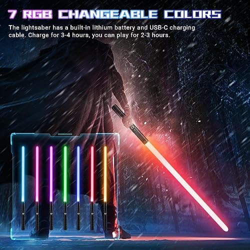 Dueling Metal Hilt 7 Colors Changeable FX Lightsaber, 3 Sound Fonts Black Series Light for Real Heavy Dueling for Star Wars Cosplay Party, Birthday Gift (77cm) thumbnail 4