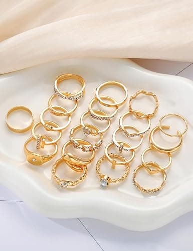 Gold Stackable Rings Set for Women, Gold Plated Chunky Crystal Finger Rings | Midi Stacking, Women's Rings, Dainty Statement Thumb Knuckle Rings Pack, Multiple Sizes Jewelry, Ideal Gift thumbnail 8