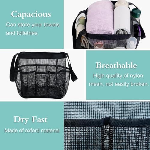Attmu Mesh Shower Caddy Portable, Quick Dry Hanging Shower Tote Bag for College Dorm Room Essentials, Large Capacity Shower Caddy Dorm for Bathroom Gym Swimming - Black thumbnail 2