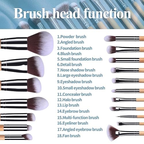 BS-MALL Makeup Brushes Bamboo Premium Synthetic Foundation Powder Concealers Eye Shadows 18 Pcs Brush Set with 5 sponge & Holder Sponge Case thumbnail 3