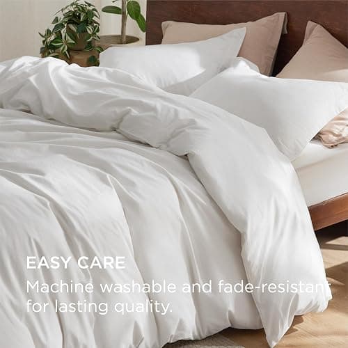 Bedsure 100% Washed Cotton Duvet Cover Queen Size - Natural White Minimalist Cotton Duvet Cover Linen Like for All Seasons - GentleSoft™ Plain Simple Bedding (Natural White, Queen, 90"x90") thumbnail 9