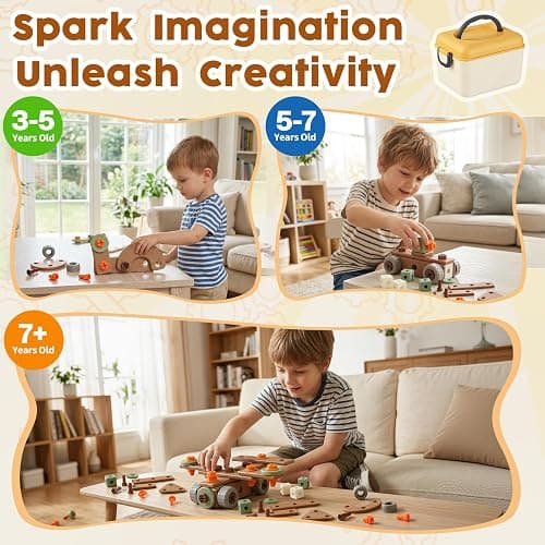 Pinshoon Kids Tool Set for 3-8, 158 PCS Construction Building Toys | Portable Tool Box & Electronic Toy Drill, STEM Building Playset, DIY Creative Shape, Non-Toxic ABS Plastic, Fine Motor Skills thumbnail 6