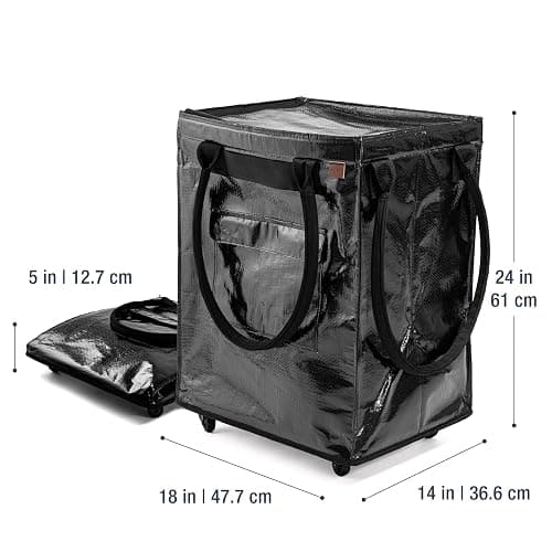 CleverMade Large Laundry Basket Hamper Bag, 90l Portable Collapsible Cart with Wheels, Heavy Duty Storage Organizer for Clothes & Groceries, Rolling Utility Tote with 75 lb Capacity, Foldable, Onyx thumbnail 3