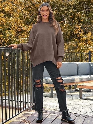 LILLUSORY Women's Oversized Batwing Sweaters 2025 Fall Outfits Trendy Crewneck Knit Side Slit Fashion Pullover Tops thumbnail 6