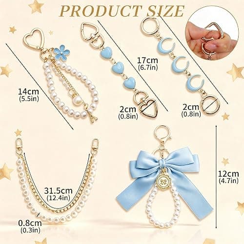 VentuSilvum 5 Pcs Pearl Bag Chain Extender Set, Gold Purse Strap with Ribbon Bow Keychain, Cute Charm Accessories for Handbag thumbnail 2
