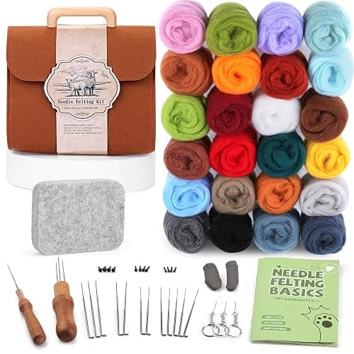 ZXIIXZ Needle Felting Kit, 24 Colors Felting Wool Kit with Felt Bag, Felting Needles, Pad, Felting Wool Bulk for DIY Needle Felting Beginner with Step by Step Instructions - Image 1