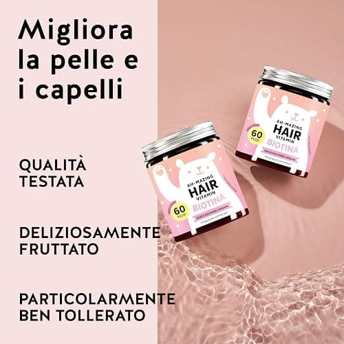 Caramelle Gommose Biotina Ah-mazing Hair – Vitamine per Capelli, Pelle e Unghie – 5000 µg di Biotina (B7), Zinco, Vitamine B6, B9, C, E – 60 Pezzi (2 Mesi), Vegane, Senza Zucchero, Bears with Benefits thumbnail 5