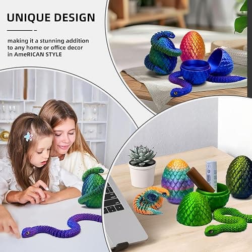 5PCS 3D Printed Snake Eggs 3D Printed Snake 3D Printed Snake Toys Set Easter Eggs Articulated Snake Easter Basket Stuffers Mystery Snake Egg Fidget Toy 3D Printed Animals (Multicolor4-5pcs) thumbnail 6