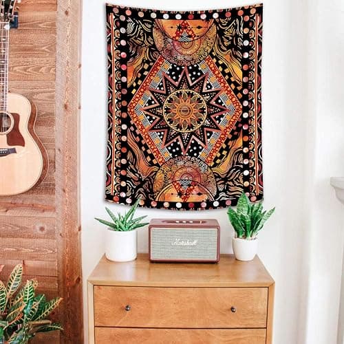 Fowocu Orange Sun and Moon Tapestry Wall Hanging, Indie Hippie Mandala Cool Wall Tapestries, Aesthetic Tapestry for Bedroom Living Room Dorm (Orange, 30'' × 40'') thumbnail 5