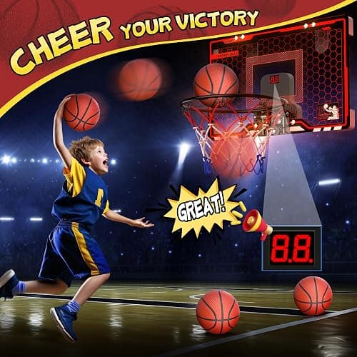 HopeRock Indoor Basketball Hoop for Kids, Over The Door Mini Basketball Hoops, with LED Light, Scoreboard, Birthday Toys Gifts for 5 6 7 8 9 10 11 12+ Year Old Boys thumbnail 3