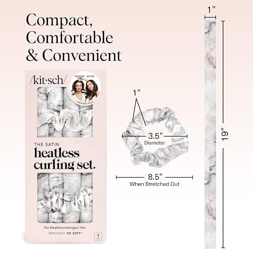 Kitsch Satin Heatless Curling Set – Heatless Curls Overnight with 34" Hair Curler & 2 Satin Scrunchies – Comfortable Hair Curlers to Sleep In for Frizz-Free, No Heat Damage Styling - Marble thumbnail 5