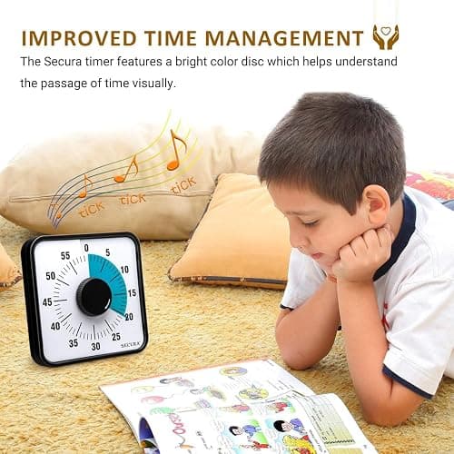 Secura 60-Minute Visual Countdown Timer, 7.5-Inch Oversize Classroom Visual Timer for Kids and Adults, Durable Mechanical Kitchen Timer Clock with Magnetic Backing (Blue) - Blue thumbnail 4