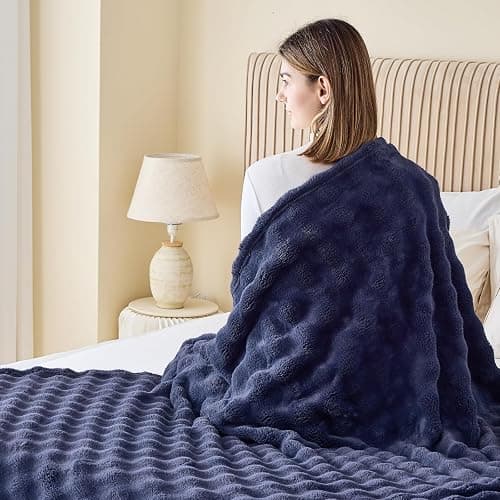 NEWCOSPLAY Throw Blanket for Couch Dark Navy Super Soft Flannel Fleece 3D Bubble Lightweight Bed Blanket All Season Use (Dark Navy, Throw(50"x60")) thumbnail 4