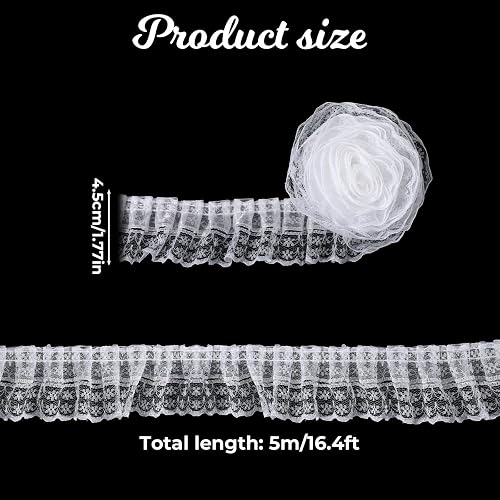 White Lace Ribbon, 2-Layer Pleated Edge White Lace Ruffle Trim for Crafts Sewing DIY, 1.8" x 5.5yd thumbnail 3