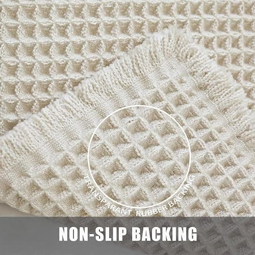 ZVFFDG Set of 2 Waffle Bathroom Rugs, Large Non Slip Absorbent Waffle Knit Bath Mat for Shower Floor, Tub and Bathroom Door, Ultra Soft Quick Dry, Cream White, 17"x24"+18"x30" thumbnail 4