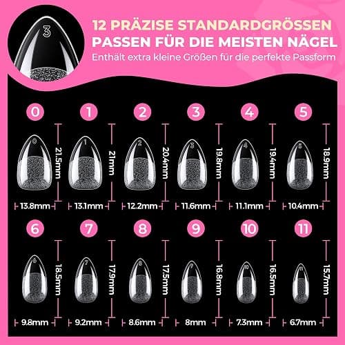 UNA GELLA Kurze Mandel Nail Tips, 504 Stück Nageltips Almond Tips für Gelnägel Soft Gel Nagelspitzen Full Cover Nails Tips für Acrylnägel, Nagelkunst & DIY Nagelstudio zu Hause 12 Größen thumbnail 8