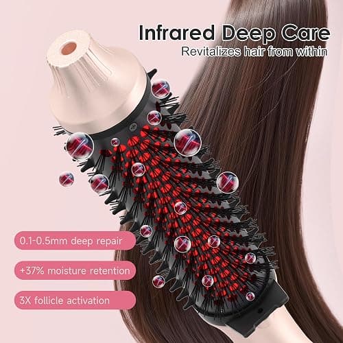 Infrared Thermal Brush, 1.65 inch Heated Round Brush for Blowout Look, Universal Voltage, Negative Ion Technology, 6 Temperature Settings, Less Damage, Pink Gifts for Women Teen Girls thumbnail 5