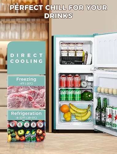 Anypro 3.2 Cu.Ft Refrigerator, Retro Double Door Fridge with Freezer, 7 Adjustable Temperature Settings, Removable Glass Shelves for Dorm, Office, Bedroom, Apartment, Blue thumbnail 3