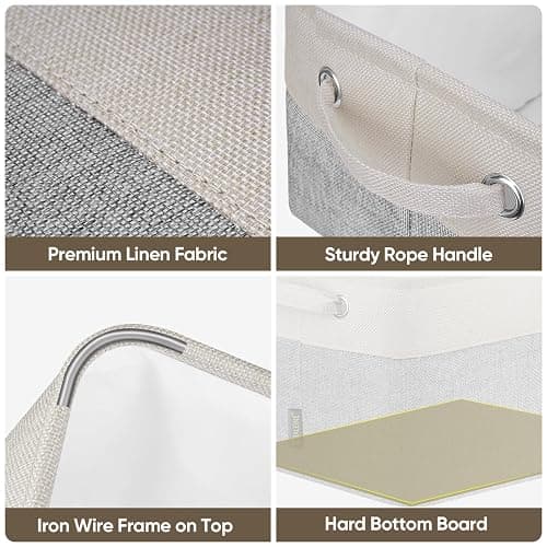 BALEINE 3 Pack Fabric Storage Bins for Shelves, Linen Storage Baskets for Organizing, Decorative Closet Bins for Clothes, Home (Grey, 15"x11"x9.5") thumbnail 7