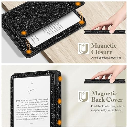 Fintie Case for 7"/6.8" Kindle Paperwhite(12th/11th Generation-2024/2021) and Kindle Colorsoft Signature Edition -Slim Foldable Stand Cover Auto Wake/Sleep for Paperwhite 2024, Glitter Black thumbnail 4