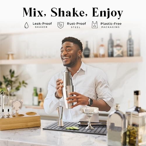 BARE BARREL® Mixology Bartender Kit Bar Set | 14-Piece Cocktail Shaker Set | Martini Barware Mixing Tools for Home Bartending | Incl. 35 Recipe Cards | Gift Set (28oz Boston Shaker, Silver/Natural) thumbnail 2