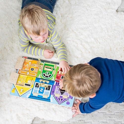 Melissa & Doug Wooden Latches BoardSensory Activity Toy for Kids, Doors and Locks Toy, Wooden Busy Board, Toddler Toys for Ages 3+ thumbnail 7