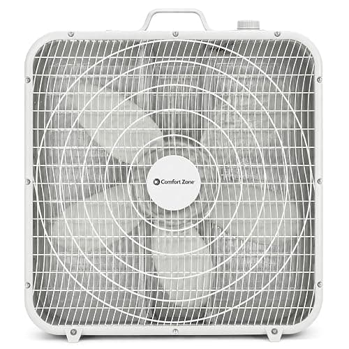 Comfort Zone Box Fan with Carry Handle, 20 inch, 3 Speed Full-Force Air Circulation Window Fan, Bedroom Floor Fan with 5 Blades, White Noise Cooling Fan, White thumbnail 9