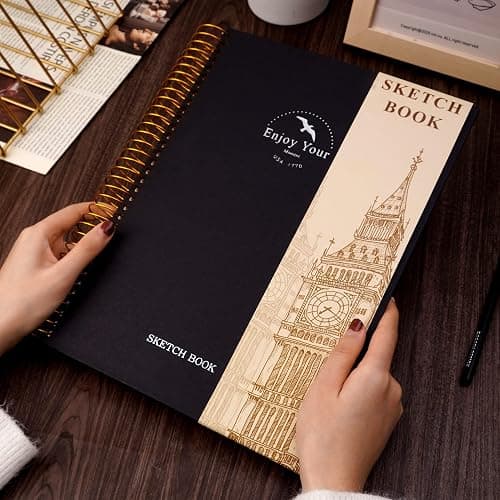 Hardcover Sketchbook for Drawing Spiral Sketch Book for Adult Kids 8.5 x 11 | 100gsm 68lb 120 Sheets Sketch Pad Premium Drawing Book Art Supplie,Black thumbnail 9