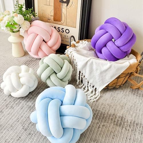 Uvvyui Knot Pillow Ball, Soft Beige Home Decor Knotted Pillows, Cute 8" Knot Pillow Round Velvet Plush Throw Pillow, Aesthetic Decorative Pillows for Bed, Floor, Couch, Bedroom thumbnail 4