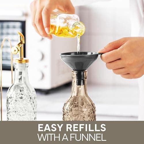 COOK WITH COLOR Glass Olive Oil Bottle Dispenser - 2 Pack- 17oz Oil and Vinegar Cruet - Olive Oil Carafe Decanter for Kitchen, Floral, Brown thumbnail 8