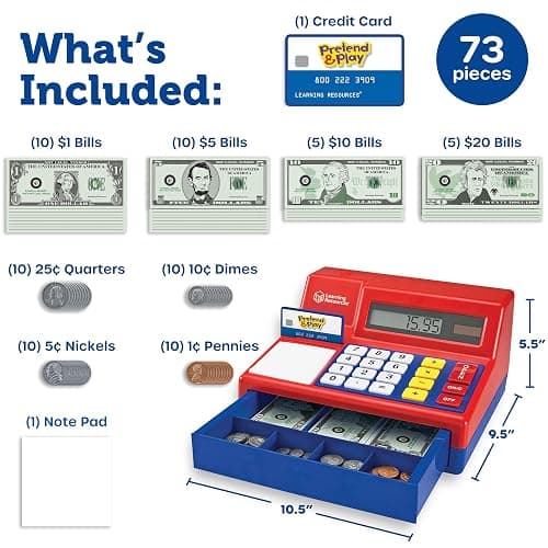 Learning Resources Pretend & Play Calculator Register Toy - Kids Play Set & Credit Card Toy, Register for Kids, Pretend Grocery Store Shopping Playset for Toddlers, Teaching Math Set thumbnail 3