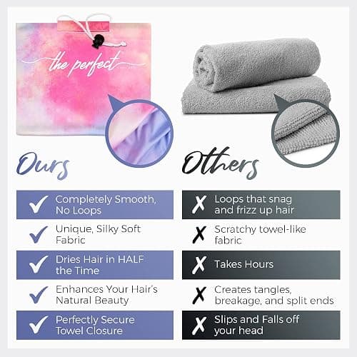 Microfiber Hair Towel Wrap for Women - Gift and Travel - Smooth like Silk - Curly, Wavy, Straight Hair Girls - Plopping Essential - Anti-Frizz, Fast Drying, Works Better than a Cotton T-Shirt thumbnail 4
