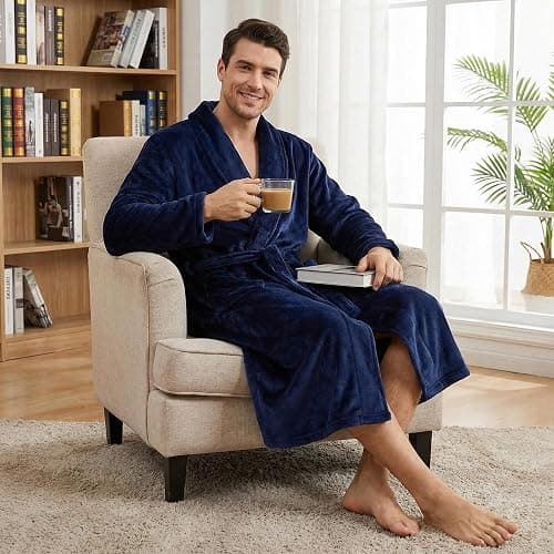 U2SKIIN Mens Fleece Robe Plush Collar Shawl Bathrobe thumbnail 5