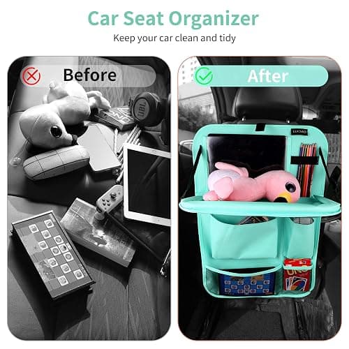 LUCMO Car Backseat Organizer with Tablet Holder-2 Pcs,6 Storage Pockets Car Storage Organizer with Foldable Food Tray,Protectors Kick Mats Travel Accessories-Light Blue thumbnail 7