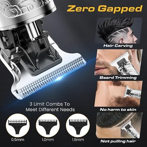Fannas Hair Clippers for Men, Professional Hair Trimmer Barber Cordless Zero Gapped Hair Clippers with LCD Display, Mens Gifts Beard Trimmer T Liners Shavers Edgers Clipper for Hair Cutting - Silver thumbnail 3