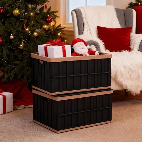 Citylife 64L Collapsible Storage Bins with Lids Plastic Storage Containers for Organizing Stackable Storage Box Large Heavy Duty Utility Crates, 2 Packs, Black thumbnail 7