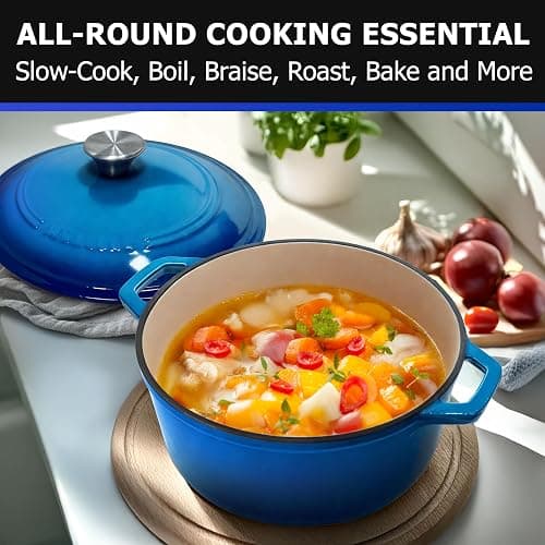 Mueller 6qt Enameled Cast Iron Dutch Oven, Heavy-Duty Casserole and Braiser Pan with Lid and Knob, Safe for All Cooktops, Aqua Blue thumbnail 8