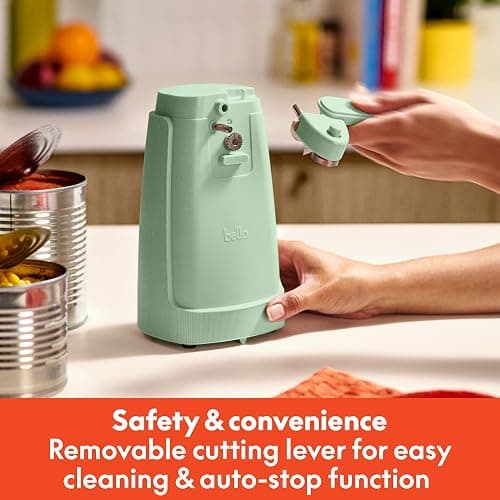 bella Electric Can Opener and Knife Sharpener, Removable Cutting Lever, Cord Storage, Stainless Steel Blade, Seaglass thumbnail 7