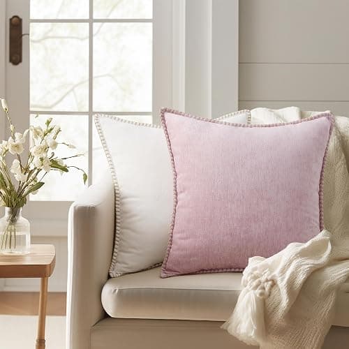 decorUhome Soft Chenille Throw Pillow Covers 12x20 Set of 2 Blush Pink | Fall Textured Decorative Throw Pillow Cases Stitched Edge Modern Farmhouse Luxury Boho Velvet for Couch Sofa Bed Home Decor thumbnail 3