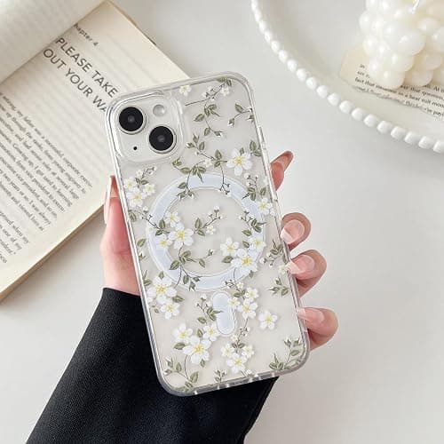 ZTOFERA for iPhone 13/14 Magnetic Case Compatible with Magsafe,Aesthetic Floral Pattern Design Cute for Girl Women,Anti-Drop Protective Hard Phone Cover for iPhone 13/14-Big White Flower thumbnail 8