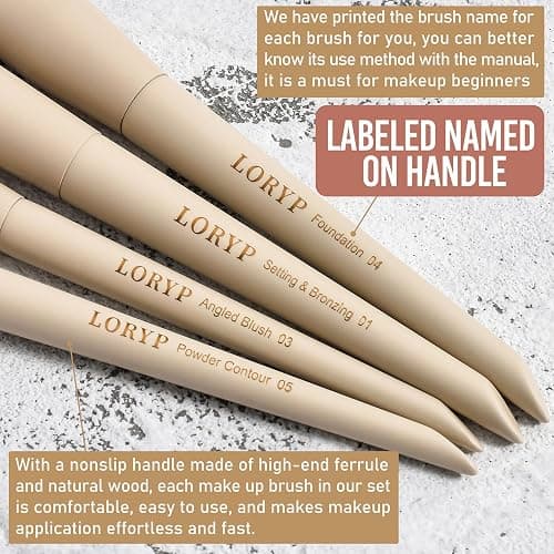 LORYP Makeup Brushes Set Labeled 18 Piece Face and Eye Brush Set Ultra soft hair Foundation, Concealer, Blush, Contour, Blending, Eyeshadow Khaki Brush kit thumbnail 5