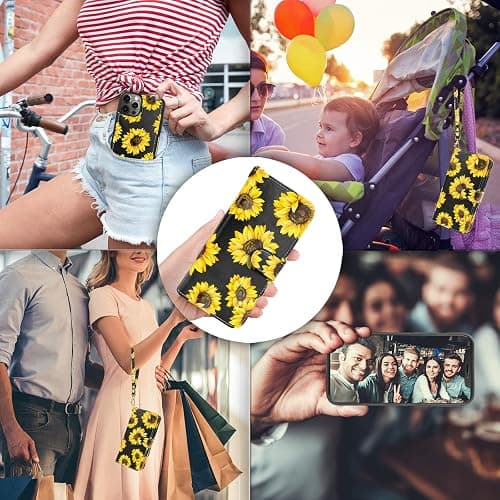 CASEOWL Compatible for iPhone 13 Pro Wallet Case for Women, Detachable Floral Leather Flip Wallet Phone Case with 9 Card Holder[RFID Blocking], Wristlet, Full Body Protective Case (Sunflower) thumbnail 6